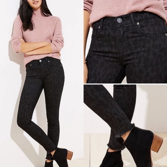 LOFT Black Modern Skinny Jeans Size 18 Black On Black Leopard Print - Picture 3 of 8